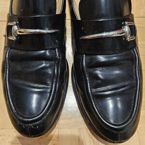 Vintage 90s Rare GUCCI Loafers Black Leather Silver Horsebit